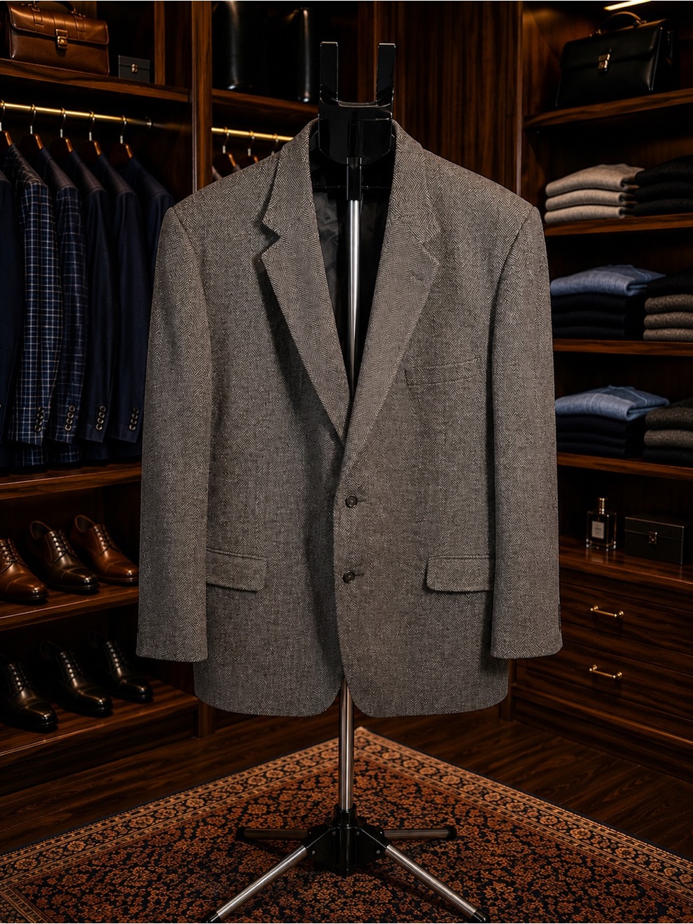 Cricketeer Big & Tall 52L Fine Lamb Wool Blend Brown Herringbone Sport Coat